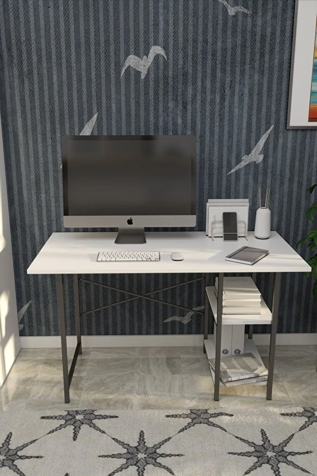 Beyaz Renk Metal Çalışma Ofis Bilgisayar Laptop Masası 60x120